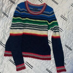 American Eagle Outfitters Navy and Multicolor Striped Crewneck Sweater